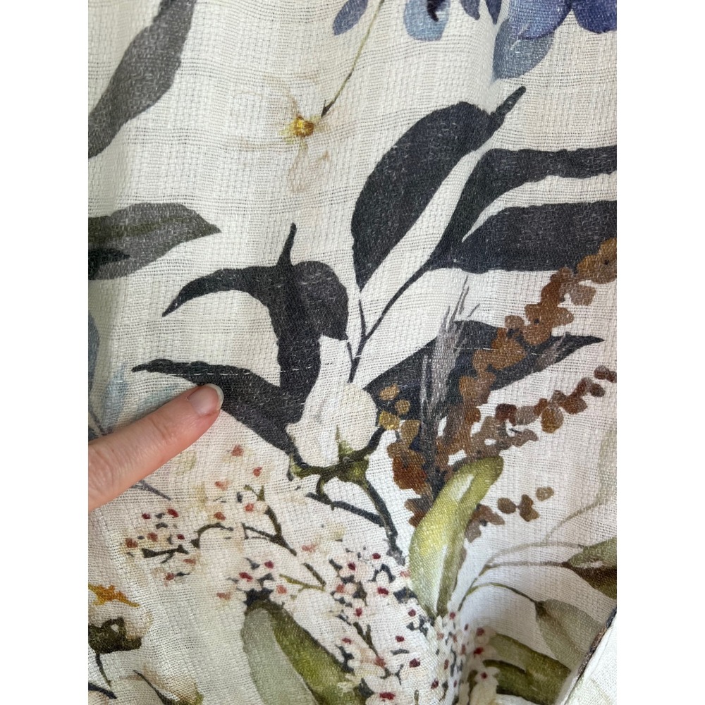 Bambah Floral Linen Balloon Sleeve Tiered Midi Dress Medium Ivory Blue Green - Picture 4 of 7
